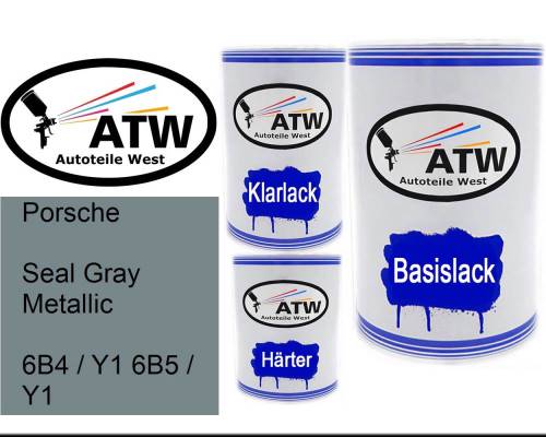 Porsche, Seal Gray Metallic, 6B4 / Y1 6B5 / Y1: 500ml Lackdose + 500ml Klarlack + 250ml Härter - Set, von ATW Autoteile West.